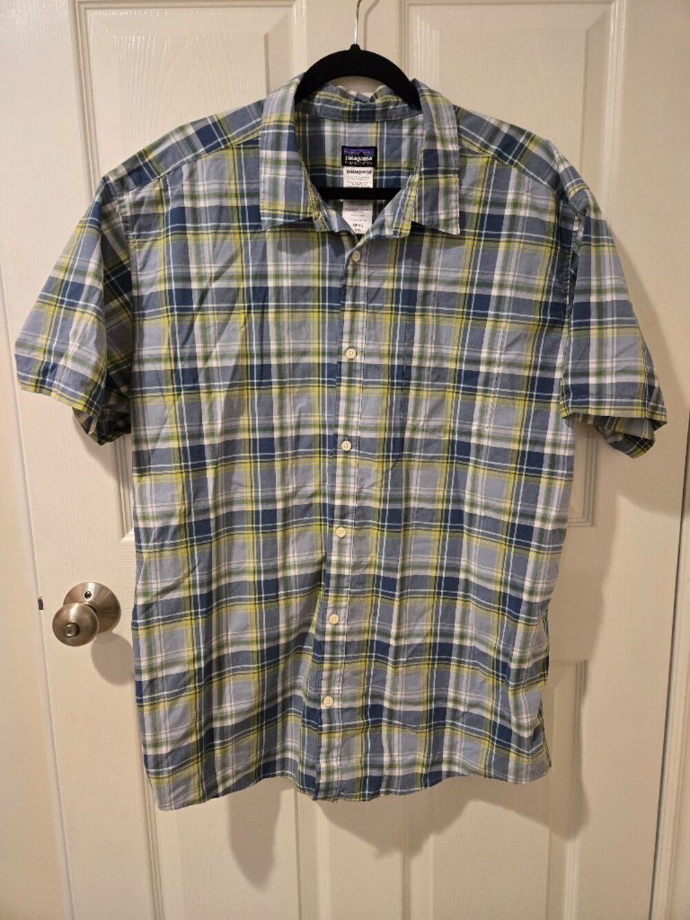 Patagonia Fezzman Short Sleeved Button Down Shirt Blue Plaid XXL